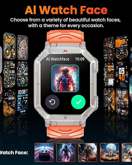 GPS Military Smart Watch for Men，GPT Voice Assistant，Smartwatch with LED Flashlight，2.01" HD Display Bluetooth Call，Fitness Tracke with Multiple Sports Modes，Compatible with Android & iOS