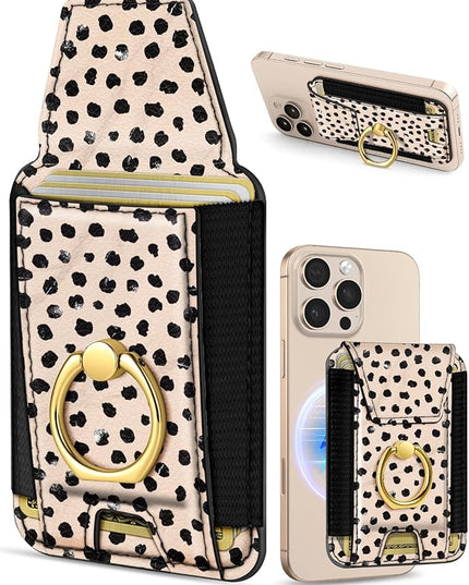 Shorogyt Compatible with Magsafe Wallet with Ring Grip Magnetic Card Holder - Cute Phone Wallets with Stand for iPhone 17/16/15/14/13/12 Series for Women Girls Boba Design, Fit 7 Cards