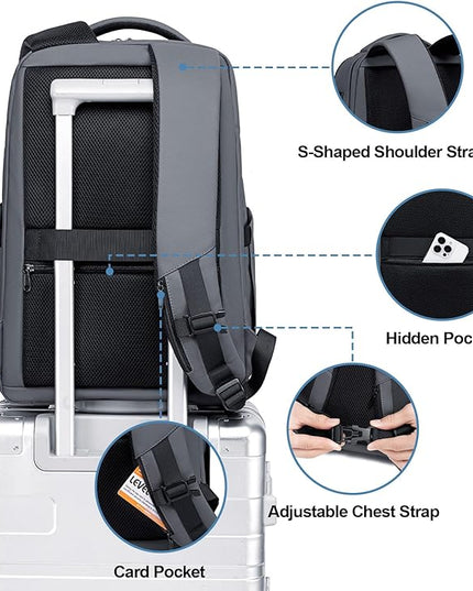 FENRUIEN Work Backpack for Men,Water Resistant Smart Backpack with USB Charging Port,Grey Laptop Bag 15.6 Inch