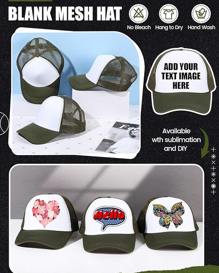 10 Pcs Sublimation Blank Trucker Hats Bulk Mesh Baseball Cap Polyester Mesh Trucker Hat for Men and Women