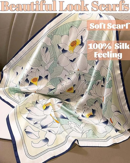 kcctoo 27.5" Mulberry Silk Feeling Head Scarf Women's Fashion Square Neck Satin Scarfs for Bag Hair Scarves Gift