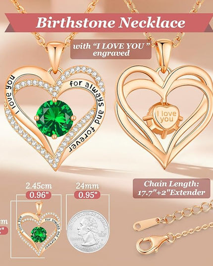CDE Forever Love Heart Necklaces for Women, Wedding Anniversary, Birthday Mothers Day Christmas Day Gifts for Mom, Mother, Wife, friend, S925 Silver Jewelry with Birthstone Pendant