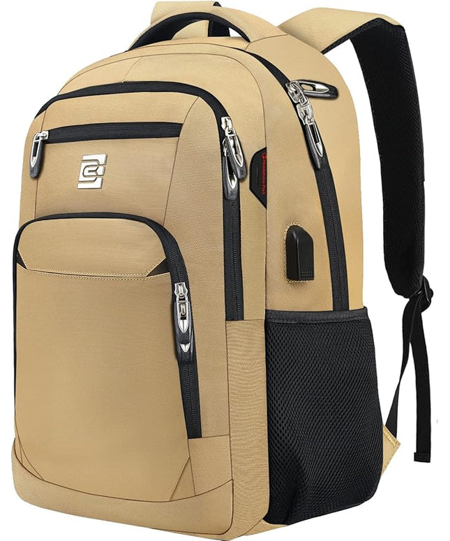 Laptop Backpack,Business Travel Anti Theft Slim Durable Laptops Backpack with USB Charging Port,Water Resistant College Computer Bag for Women & Men Fits 15.6 Inch Laptop and Notebook-Khaki