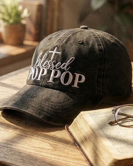 InnoBeta Blessed Pop Pop Gifts Hat for Grandpa, Poppop Gifts for Fathers Day, Christmas, Birthday, Adjustable Embroidered Baseball Cap