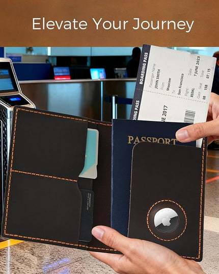 Passport Holder for Travel, Full Grain Leather Passport Holder with Airtag, Rfid Passport Cover Wallet Case for Men Women, Travel Essentials Gift, Coffee Brown