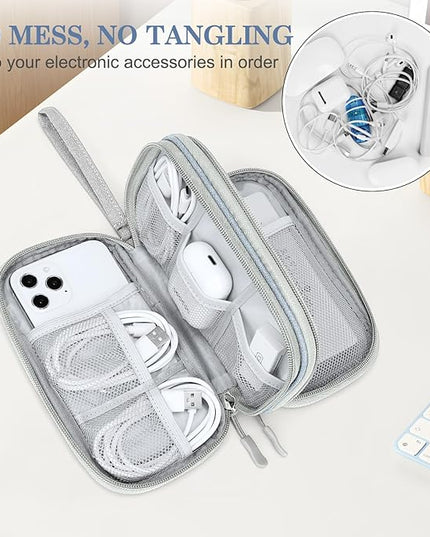 FYY Electronic Organizer, Travel Cable Organizer Bag Pouch Electronic Accessories Carry Case Portable Waterproof Double Layers All-in-One Storage Bag for Cable, Charger, Phone, Earphone Light Grey