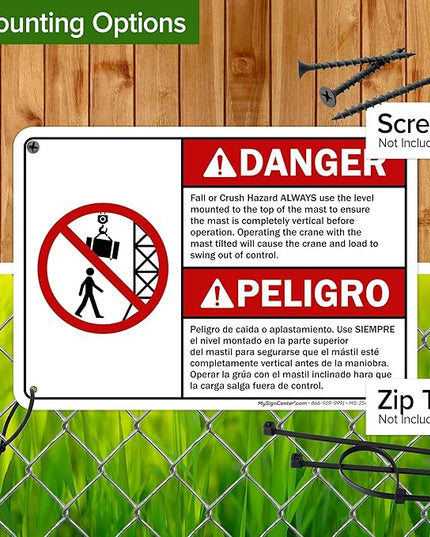 Danger Fall Or Crush Hazard Always Use The Level Mounted Bilingual Sign, 10x7 Inches, 55 mil thick HDPS (high density polystyrene), Made in USA by My Sign Center