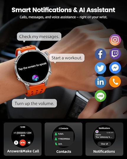 WalkerFit GPS Smart Watch for Men, Multi-Satellite Positioning, Full Metal Body, 520mAh Long Battery Life, 5ATM Waterproof with Bluetooth Call, 1.43” AMOLED Screen, Compatible with Android/iPhone