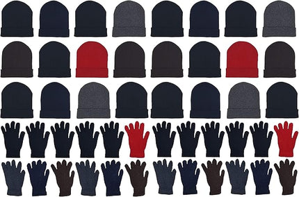 48x Winter Beanies & Gloves Combo Pack, Bulk Pack for Men Women, Warm Cozy Gift