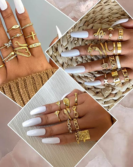 17KM 60 Pcs Gold Stacks Ring Sets for Women Non Tarnish, Dainty Vintage Stackable Rings Pack, Finger Midi Knuckle Rings for Jewelry Gift