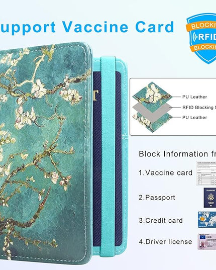 ACdream RFID BLOCKING Passport Holder Travel Wallet - Premium PU Leather Cover Passport book with Card Holder, Pen Slot, Keep Organization, and Travel Essentials for Women and Men, Blossom