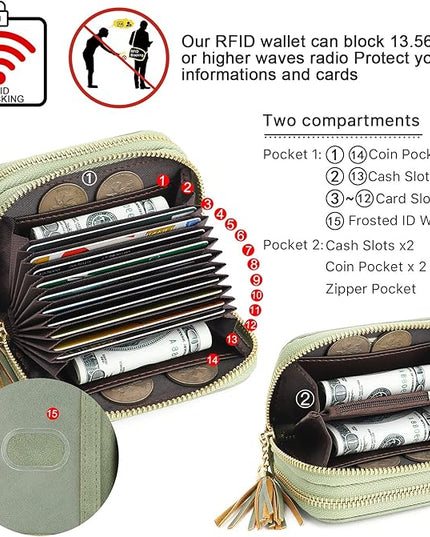 APHISON RFID Credit Card Holder Zipper Card Case Keychain Small Wallet for Women 1942-2 GREEN