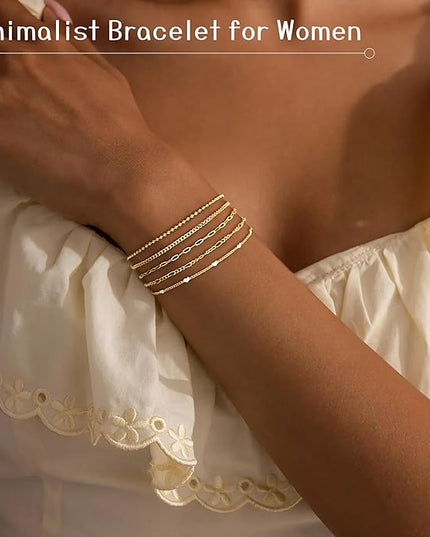 Gold Bracelets Set for Women Stack, Dainty Thick Bracelets Stack for Women Trendy, Simple Thin Gold Plated Cuff Stackable Bracelets With Beaded Cuban Paperclip Snake Rope Bangle Hand Chain Jewelry Gifts for Women Non Tainish