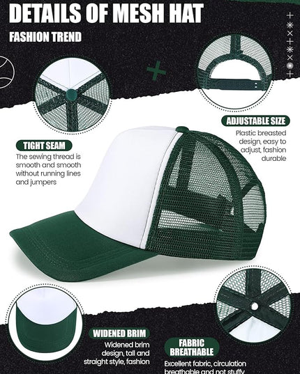 10 Pcs Sublimation Blank Trucker Hats Bulk Mesh Baseball Cap Polyester Mesh Trucker Hat for Men and Women