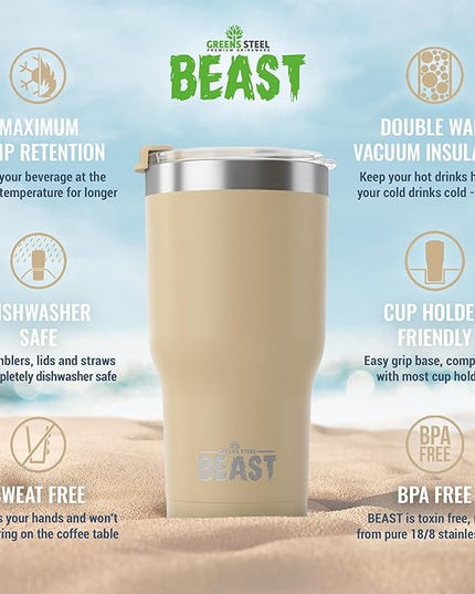 Beast 20 oz Tumbler Stainless Steel Vacuum Insulated Coffee Ice Cup Double Wall Travel Flask (Sand)