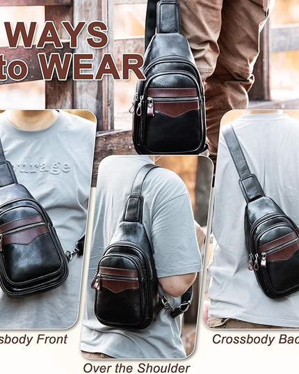 Genuine Leather Sling Bag for Men and Women Crossbody Shoulder Bag Sling Backpack Chest Purse Carry on Casual Daypack