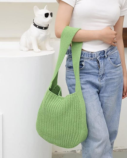 ENBEI Women's Crochet Tote Bag Knit Shoulder bag,Aesthetic Bag,Cute Eco-Friendly Tote for Travel,Daily Use,Gift Box Packaging