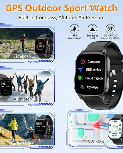 Smart Watch for Women Men with Text and Call, 2025 New AI Smartwatches with Heart Rate/SpO2/Sleep/Stress Monitor, 100+ Sports Modes, GPS Fitness Watches Compatible with iOS/Android (Map, Black)