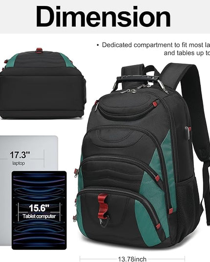 Boavan Laptop Backpack for men, 17.3 inch Laptop Bag with USB Port, Waterproof Travel Work Backpack Purse, Anti-Theft Teacher Nurse Doctor Casual Bookbags Office Business backpack，Black&Deep Juniper