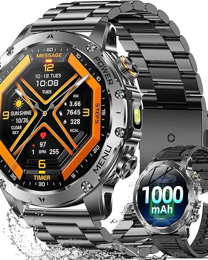 Military Smart Watches for Men, 1.7″ Smartwatch with 1000 mAh Battery/2 Straps/Led Flashlight/Heart Rate/Sleep Monitor 100+ Sport Modes, Answer/Make Calls Fitness Watch for Android/iPhone