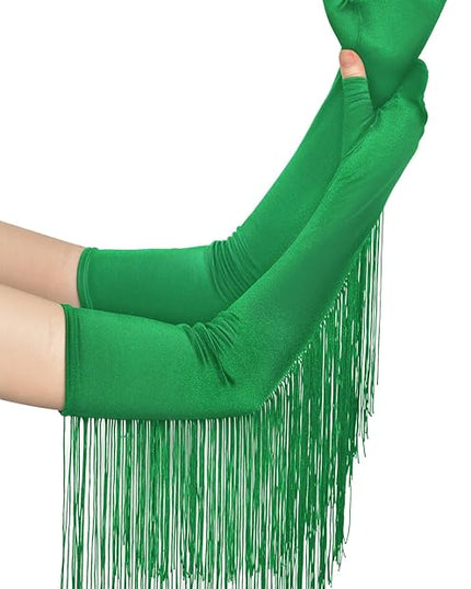 BABEYOND Vintage Long Opera Pageant Gloves - 1920s Fringe Fingerless Elbow Gloves for Costume Party Wedding
