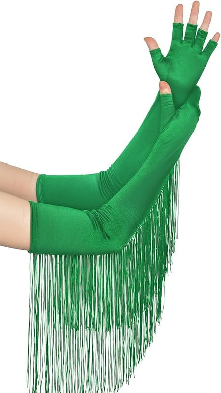 BABEYOND Vintage Long Opera Pageant Gloves - 1920s Fringe Fingerless Elbow Gloves for Costume Party Wedding
