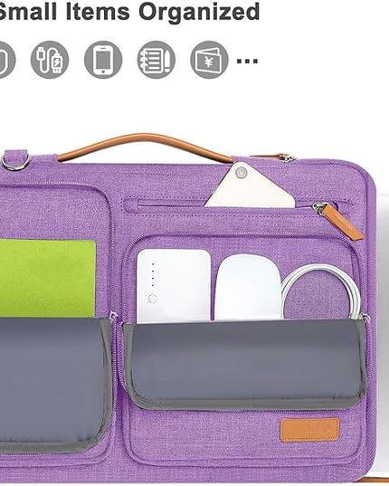 MOSISO 360 Protective Laptop Shoulder Bag,15-15.6 inch Computer Bags Compatible with MacBook Pro 16 inch, HP, Dell, Lenovo, Asus Notebook,Side Open Messenger Bag with 4 Zipper Pockets, Lilac