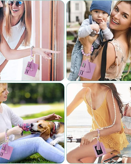 Wristlet Keychain for Women Silicone Key Ring Bracelet Wristlet Wallet Bracelet Keychain Card Holder Keyring