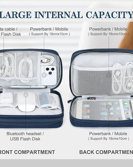 FYY Electronic Organizer, Large Travel Cable Organizer Bag Pouch Electronic Accessories Carry Case Portable Waterproof Double Layers All-in-One Storage Bag for Cable, Cord, Charger, Phone, Navy