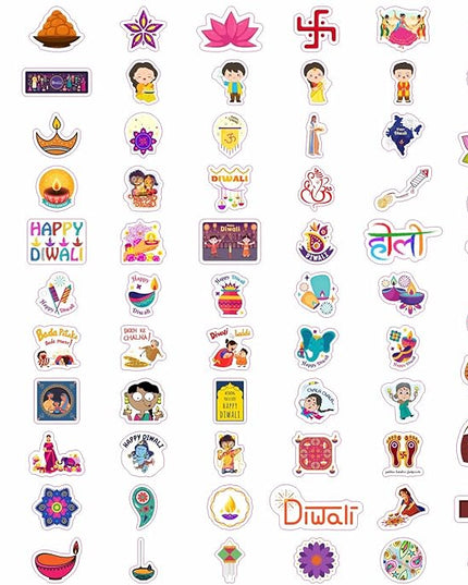 BulbaCraft 100Pcs Diwali Stickers - Diwali Decorations Laptop Decals, Gifts for Women & Men