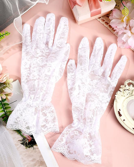 SATINIOR Ladies Lace Gloves for Women Tea Party Elegant Short Courtesy Gloves for Wedding Dinner Opera Parties