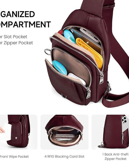 befen Anti Theft Genuine Leather Sling Bag for Women RFID Small Crossbody Bag Chest Bag Leather Fanny Packs for Travel