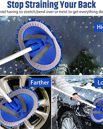 anngrowy 62" Microfiber Car Wash Brush with Long Handle Car Washing Mop Kit Mitt Sponge Car Cleaning Supplies Kit Duster RV Washing Car Brush Accessories, 1 Chenille Scratch-Free Replacement Head