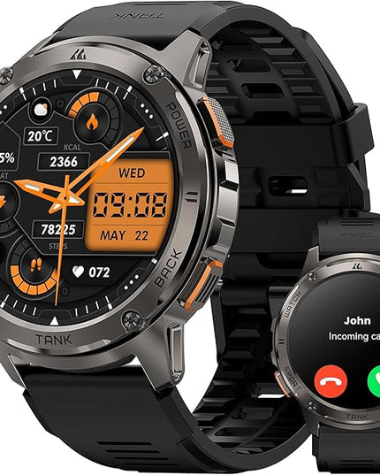 AMAZTIM Smart Watches for Men,60 Days Extra-Long Battery, Rugged Military Bluetooth Call(Answer/Dial Calls),1.43" Ultra HD AMOLED Display,Full Metal Body SmartWatch Compatible iPhone and Android