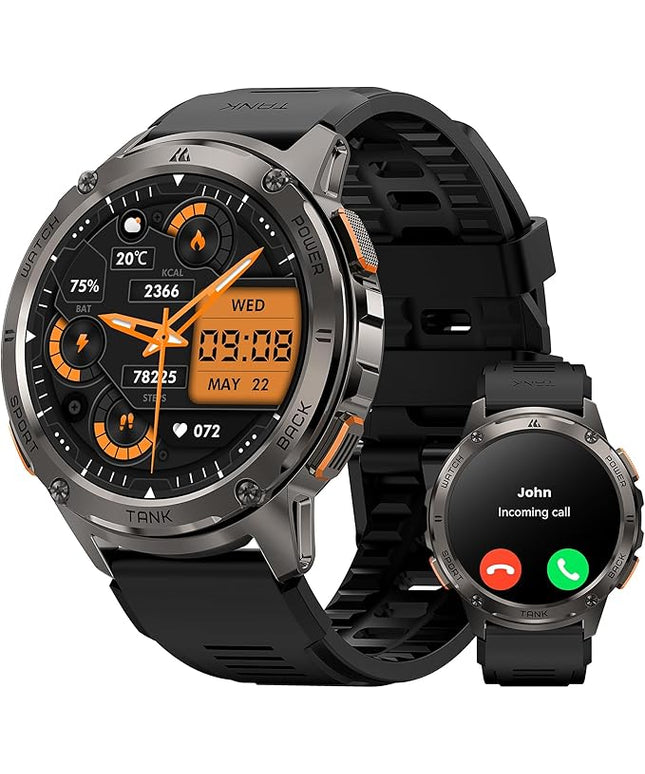 AMAZTIM Smart Watches for Men,60 Days Extra-Long Battery, Rugged Military Bluetooth Call(Answer/Dial Calls),1.43" Ultra HD AMOLED Display,Full Metal Body SmartWatch Compatible iPhone and Android