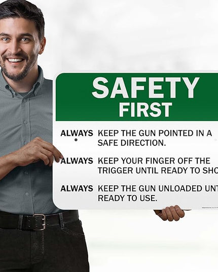 Safety First Always Keep The Gun Pointed In A Safe Direction Sign, 18x24 Inches, 3M EGP Reflective .080 Aluminum, Fade Resistant, Made in USA by My Sign Center