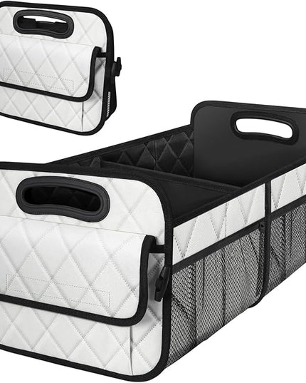 Deosk Trunk Organizer with 6 Pockets - Car Storage Accessory for SUVs, Minivans, and Trucks - 50L Waterproof Polyester (Medium, Beige)
