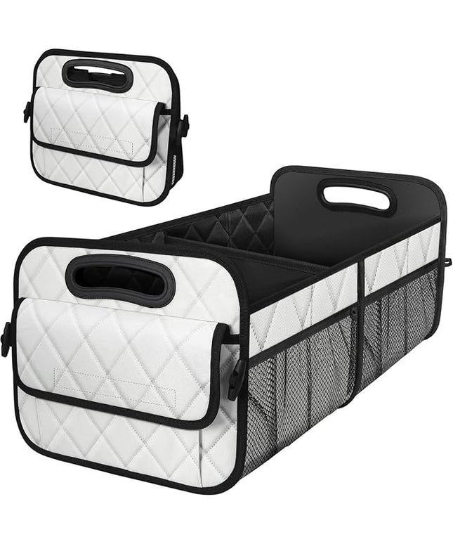 Deosk Trunk Organizer with 6 Pockets - Car Storage Accessory for SUVs, Minivans, and Trucks - 50L Waterproof Polyester (Medium, Beige)
