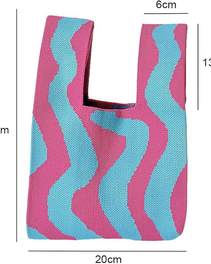 Women's Wrist Knot Tote Bag Small Crochet Wristlet Handbag Aesthetic Cute Knit Purse (Very Small Size)