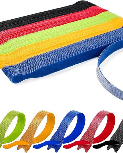 OneLeaf 110PCS Cord Organizer 8 × 1/2" Reusable Cable Ties with Hook and Loop, Colorful Fastening Cord Ties Wire Management for Home, Office, Data Centers, and Electronics, 5 colors