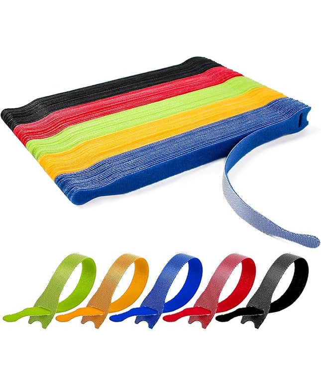 OneLeaf 110PCS Cord Organizer 8 × 1/2" Reusable Cable Ties with Hook and Loop, Colorful Fastening Cord Ties Wire Management for Home, Office, Data Centers, and Electronics, 5 colors