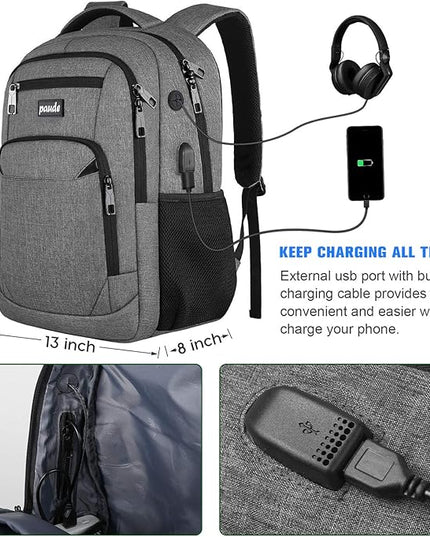 Paude Backpack for Women and Men,School College Backpack 15.6 inch Laptop bookbag with USB Port for High School Student