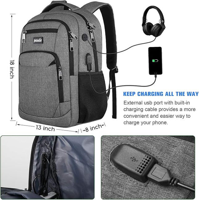 Paude Backpack for Women and Men,School College Backpack 15.6 inch Laptop bookbag with USB Port for High School Student