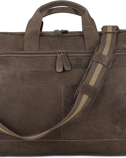 Leather briefcase 18 Inch Laptop Messenger Bags for Men and Women Best Office briefcase Satchel Bag (Grey)