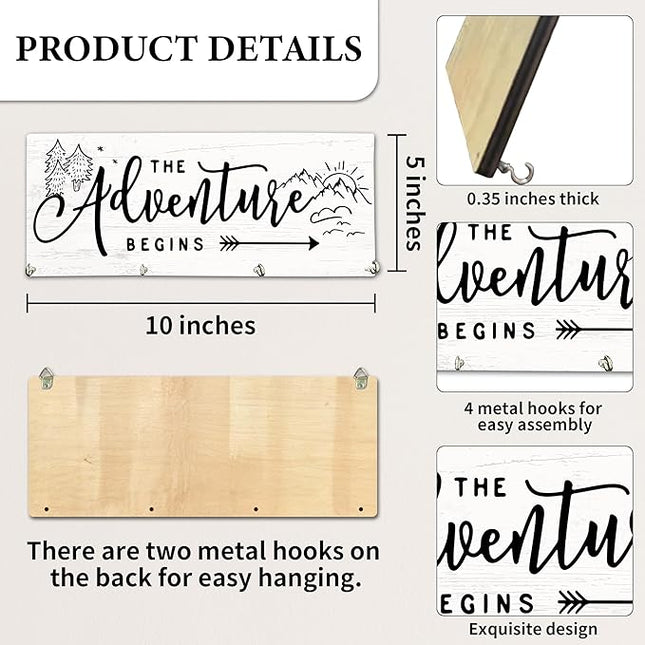Yhtmbf The Adventure Begins Wooden Key Holder for Wall - 5"x10" Key Organizer Hanger with 4 Hooks for Home Front Door Hallway Entryway Kitchen - Home Office Decor & Housewarming Gifts Supplies - A02