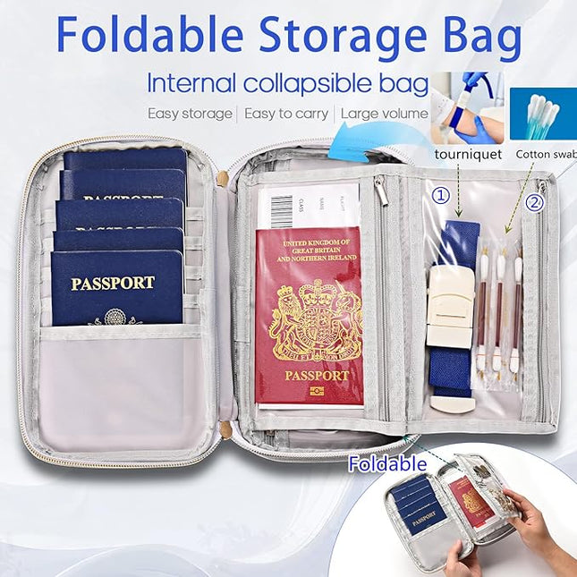 Multifunctional, Practical, RFID Family Passport Holder, Travel Wallet (Orange), Travel Document Organizer, Passport Bag, Three-Layer Design, Multiple pockets，Big Storage