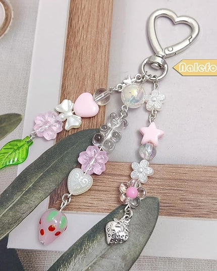 Keychain Bag Accessories Cute Cherry Strawberry Flower Keychains Accessories Decor for Keys Bags Purses Gift