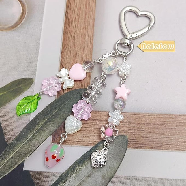 Keychain Bag Accessories Cute Cherry Strawberry Flower Keychains Accessories Decor for Keys Bags Purses Gift