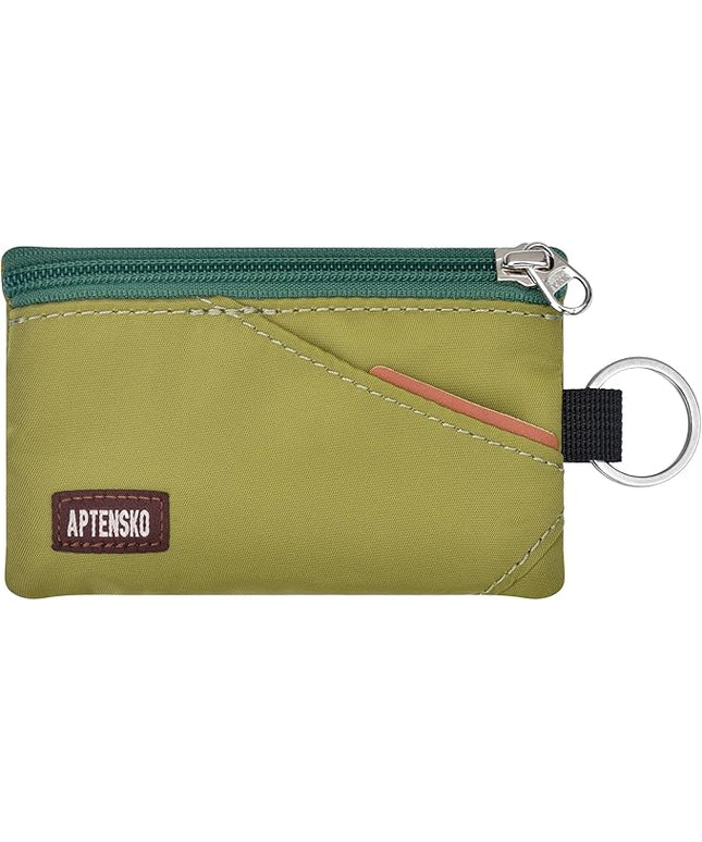 RFID Travel Wallet with Adjustable Lanyard-Zipper Small Wallet with ID Card Holder, Keychain for women&men-Minimalist Slim Waterproof Nylon case for ID, Cash, Key (Olive Green)