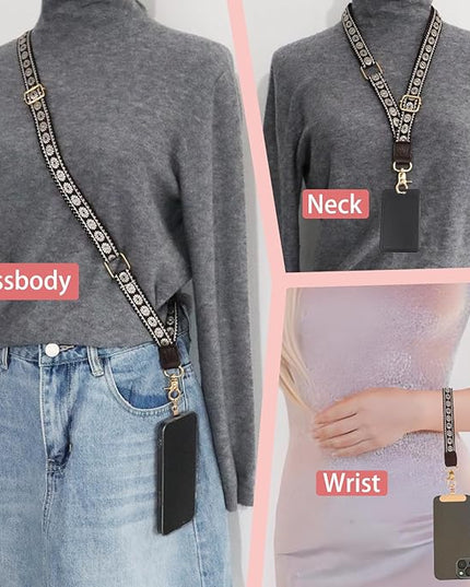 LEMEDE Phone Charm Lanyard, Gold Buckle Adjustable Crossbody and Wrist Strap with 2pcs 360-Degree Rotatable Phone Pad